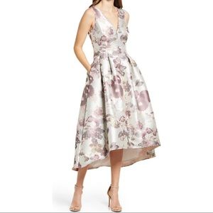 Eliza J Metallic Floral High/Low Dress